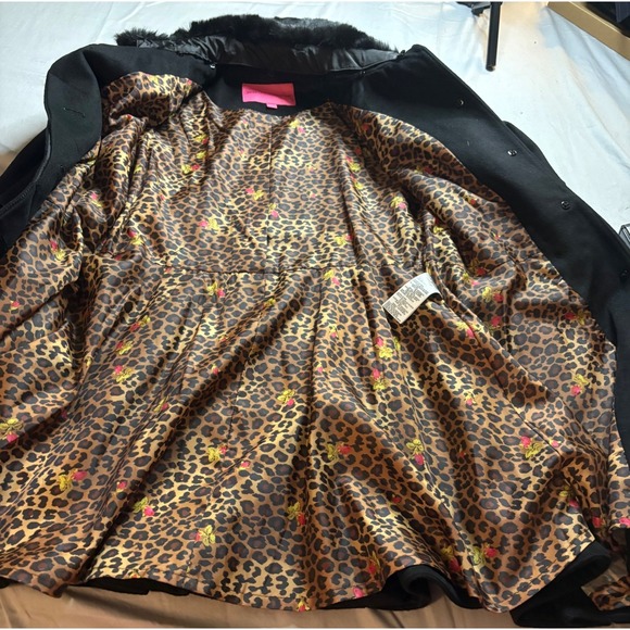 Betsey Johnson Womens Black Wool Blend Faux Fur Collar Corset Waist Coat Large - Picture 6 of 7